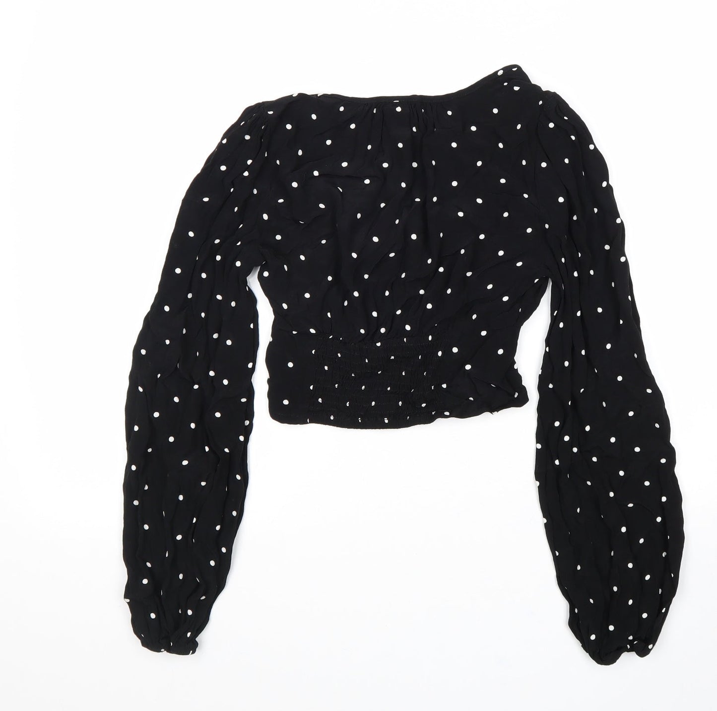 H&M Womens Black Polka Dot Viscose Cropped Blouse Size 4 V-Neck