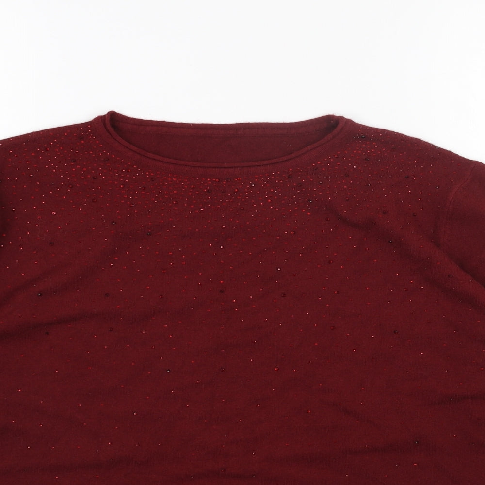 Preworn Womens Red Round Neck Viscose Pullover Jumper Size L