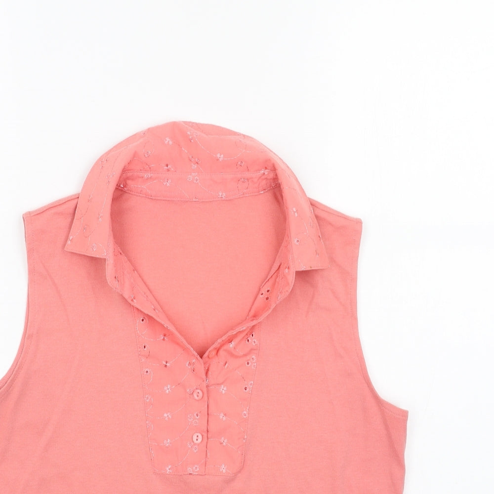 BM Womens Pink Cotton Basic Tank Size M Collared