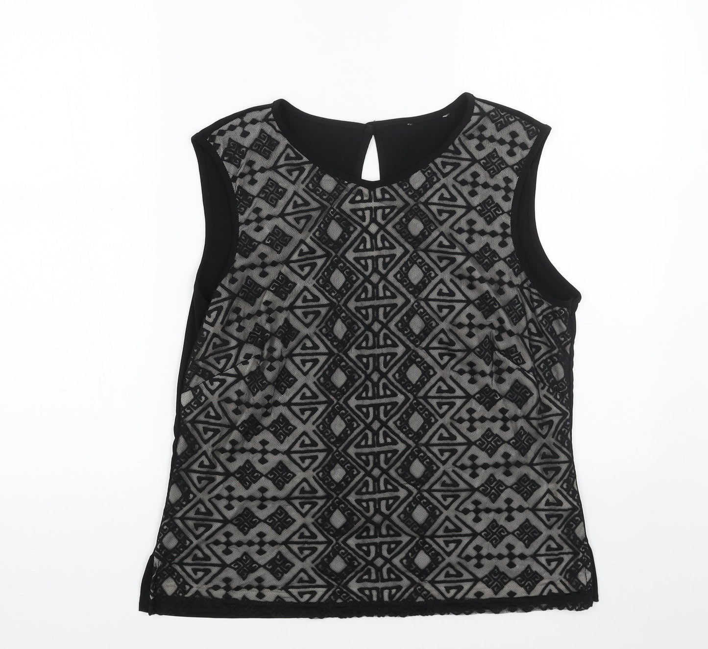 Preworn Womens Black Polyester Basic Tank Size 14 Round Neck