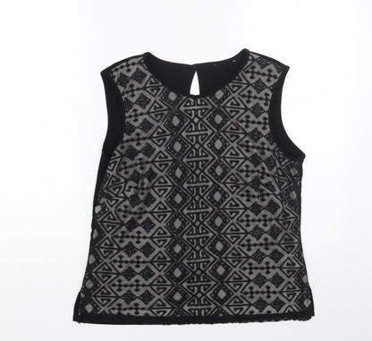 Preworn Womens Black Polyester Basic Tank Size 14 Round Neck