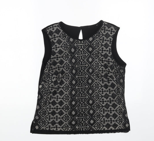 Preworn Womens Black Polyester Basic Tank Size 14 Round Neck