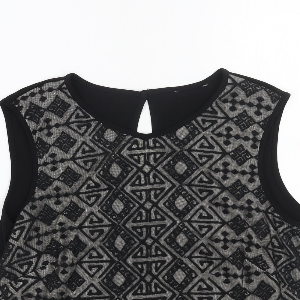 Preworn Womens Black Polyester Basic Tank Size 14 Round Neck
