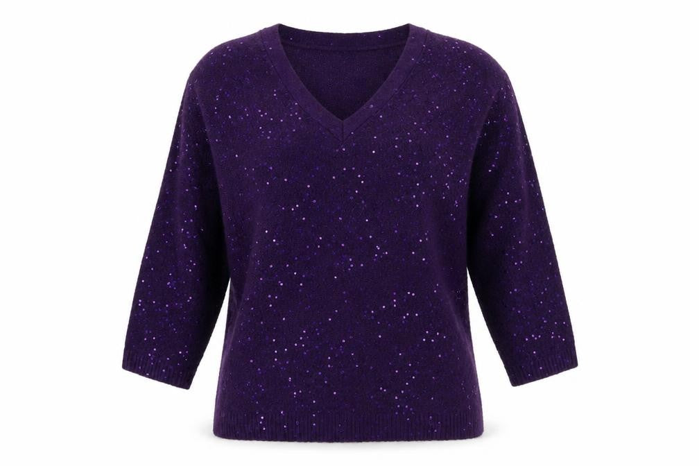 ISLE Womens Purple V-Neck Acrylic Pullover Jumper Size M