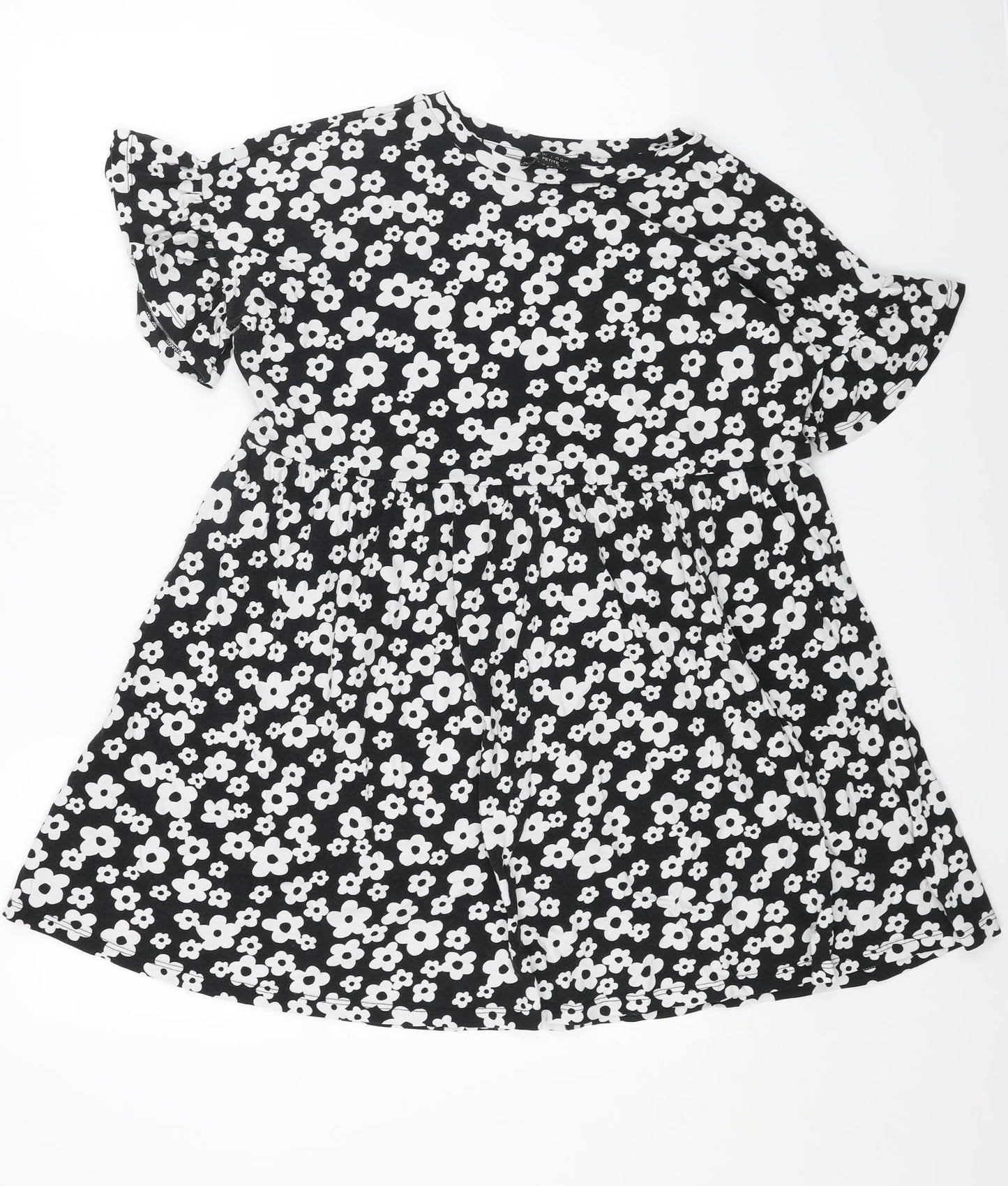 New Look Womens Black Floral Cotton Trapeze & Swing Size 10 Boat Neck Pullover