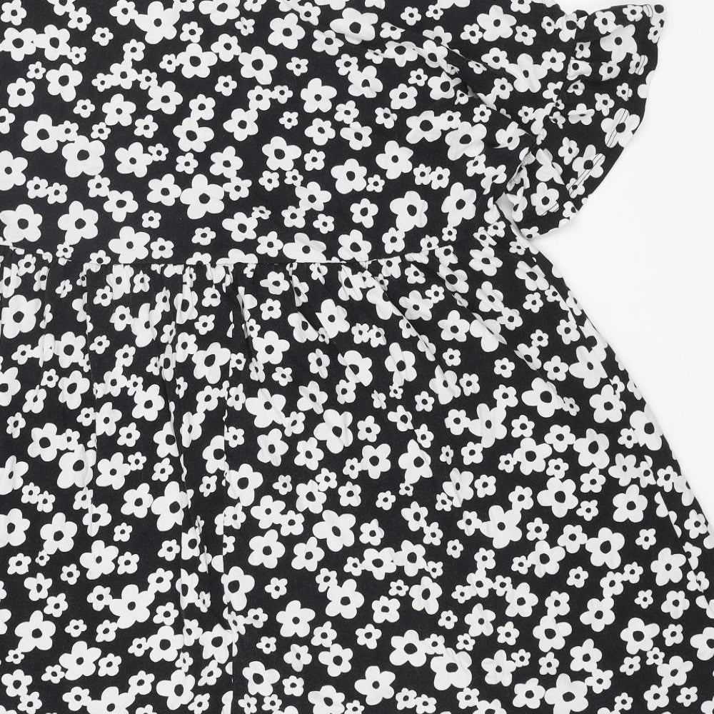 New Look Womens Black Floral Cotton Trapeze & Swing Size 10 Boat Neck Pullover