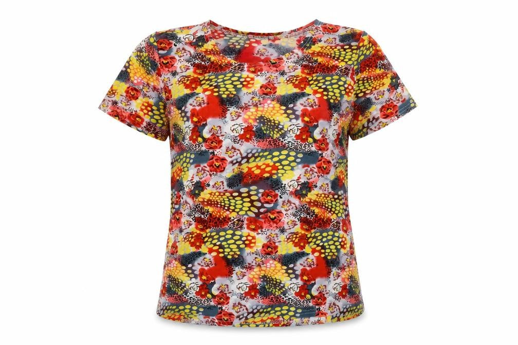 YU SHENG Womens Multicoloured Geometric Viscose Basic T-Shirt Size M Scoop Neck