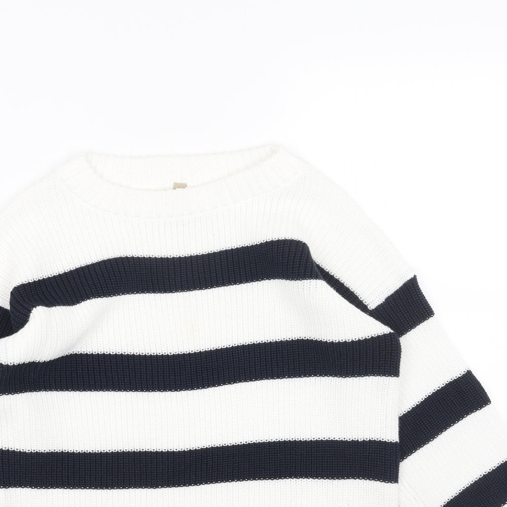 Soyaconcept Womens White Boat Neck Striped Acrylic Pullover Jumper Size XS