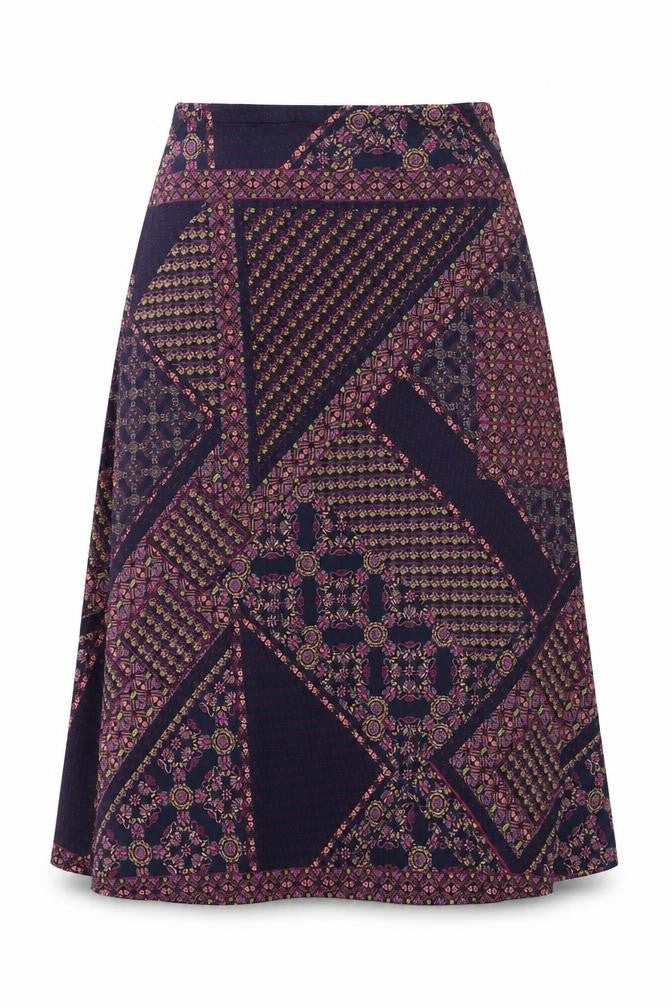 Preworn Womens Blue Geometric Polyester Swing Skirt Size 32