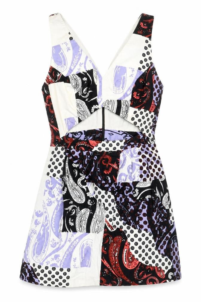 Topshop Womens Multicoloured Geometric Cotton Mini Size 6 V-Neck Zip