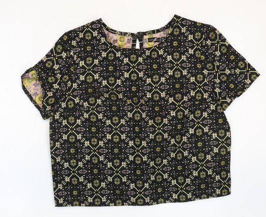 Atmosphere Womens Black Geometric Polyester Basic T-Shirt Size 14 Scoop Neck