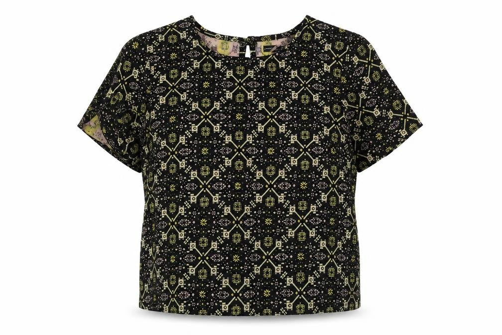 Atmosphere Womens Black Geometric Polyester Basic T-Shirt Size 14 Scoop Neck