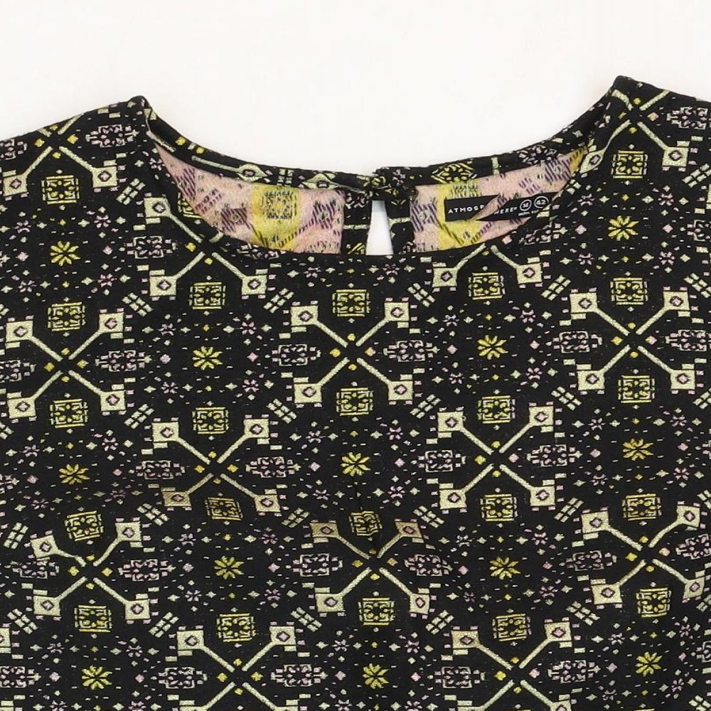 Atmosphere Womens Black Geometric Polyester Basic T-Shirt Size 14 Scoop Neck