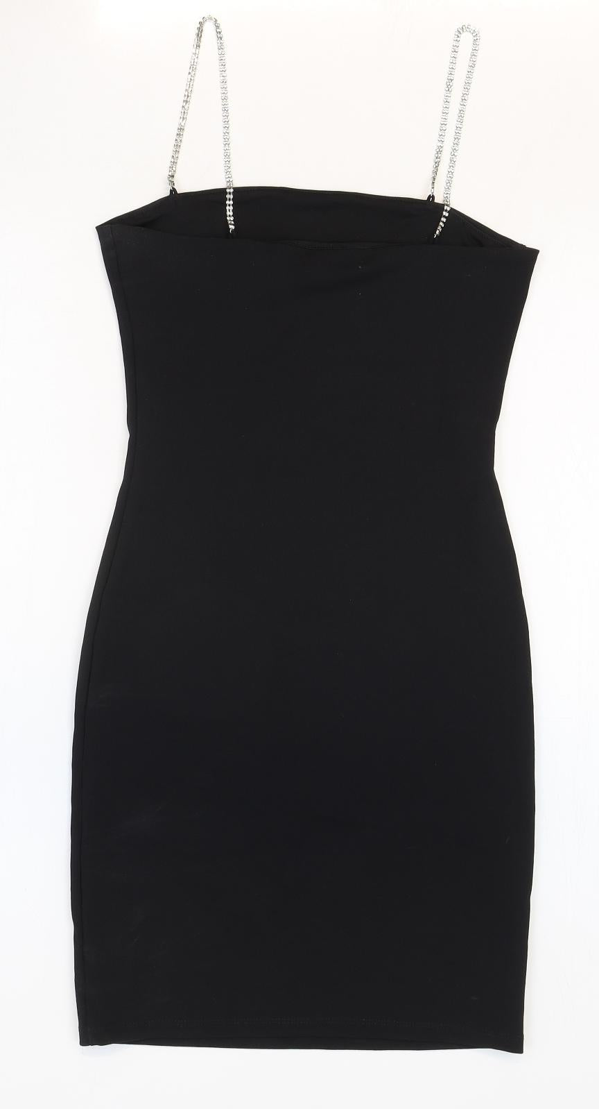 H&M Womens Black Polyester Mini Size XS Square Neck Pullover - Sparkly Straps