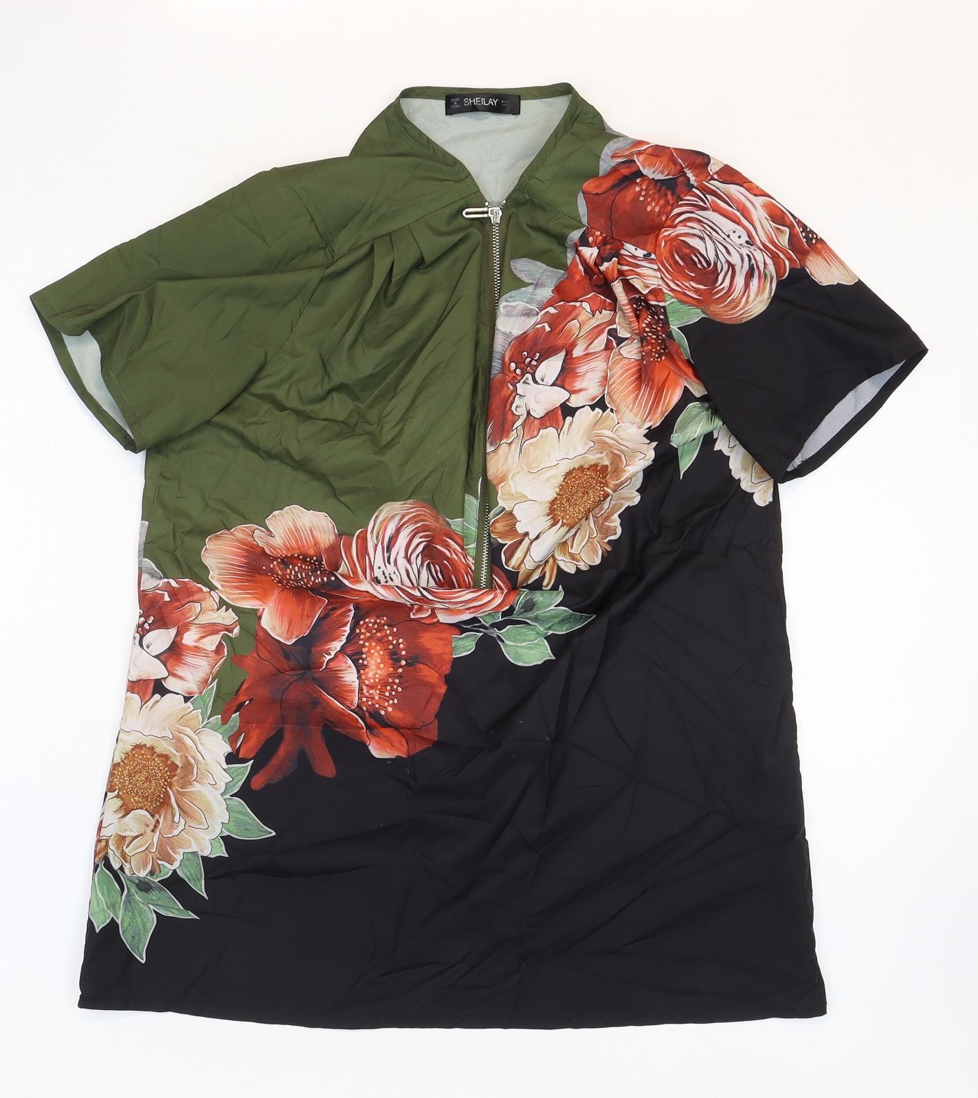 Shelay Womens Multicoloured Polyester Basic T-Shirt Size S Round Neck - Flower Detail