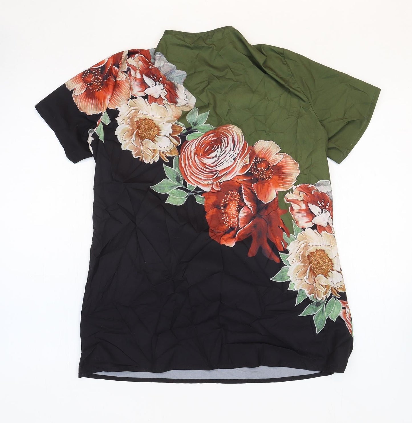 Shelay Womens Multicoloured Polyester Basic T-Shirt Size S Round Neck - Flower Detail