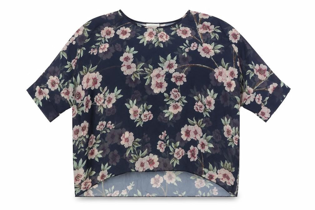 Apricot Womens Blue Floral Polyester Basic Blouse Size S Round Neck