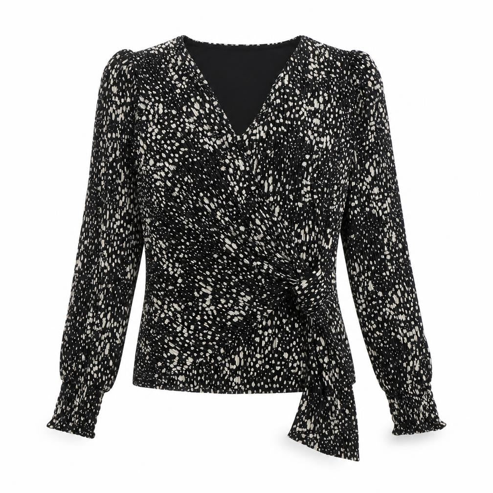 Monsoon Womens Black Geometric Polyester Wrap Blouse Size S V-Neck