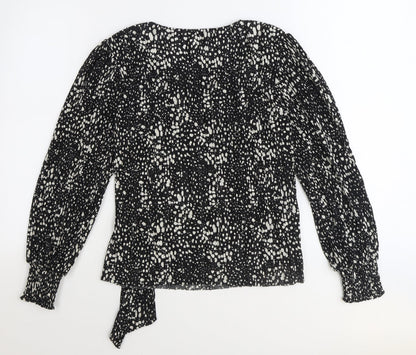 Monsoon Womens Black Geometric Polyester Wrap Blouse Size S V-Neck