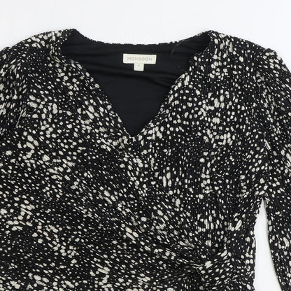 Monsoon Womens Black Geometric Polyester Wrap Blouse Size S V-Neck