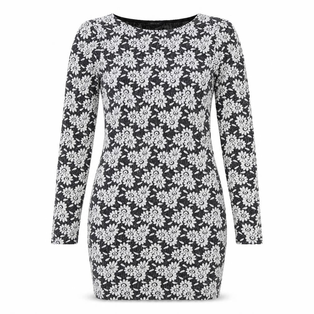 River Island Womens Black Floral Polyester Bodycon Size 10 Boat Neck Pullover