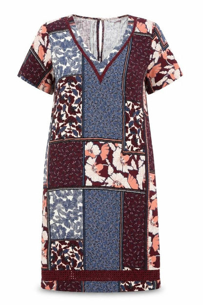 Next Womens Multicoloured Geometric Linen Shift Size 10 V-Neck Button