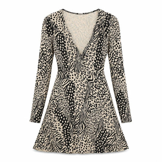 Missguided Womens Beige Animal Print Viscose A-Line Size 6 V-Neck Tie