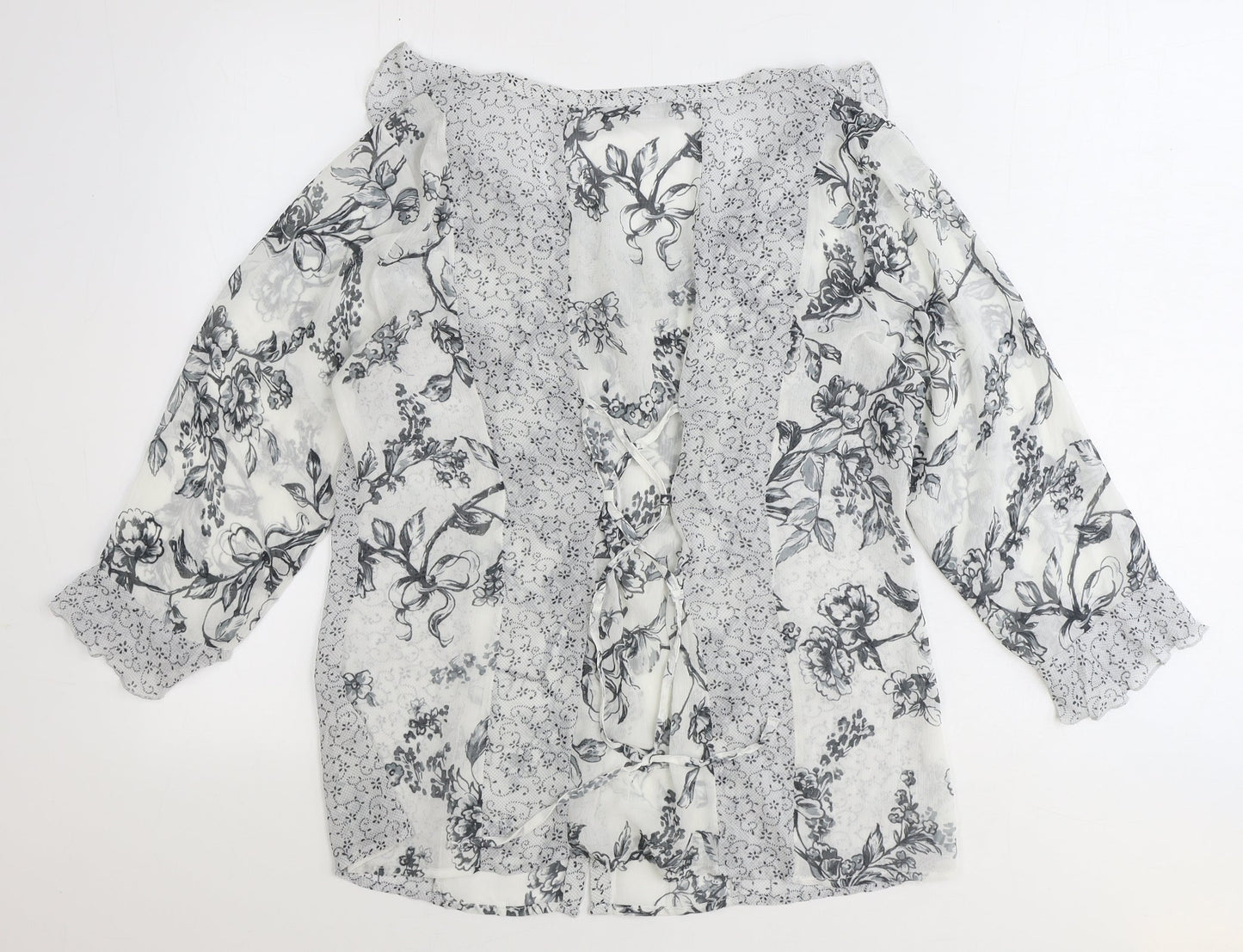 George Womens Grey Floral Polyester Basic Button-Up Size 12 V-Neck