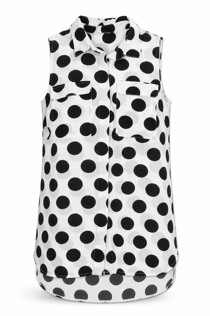 TU Womens White Polka Dot Polyester Basic Button-Up Size 10 Collared