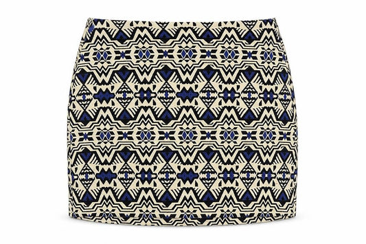 H&M Womens Beige Geometric Polyester Mini Skirt Size 4 Zip