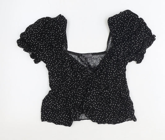 Primark Womens Black Geometric Polyester Basic Blouse Size 6 V-Neck - Stars