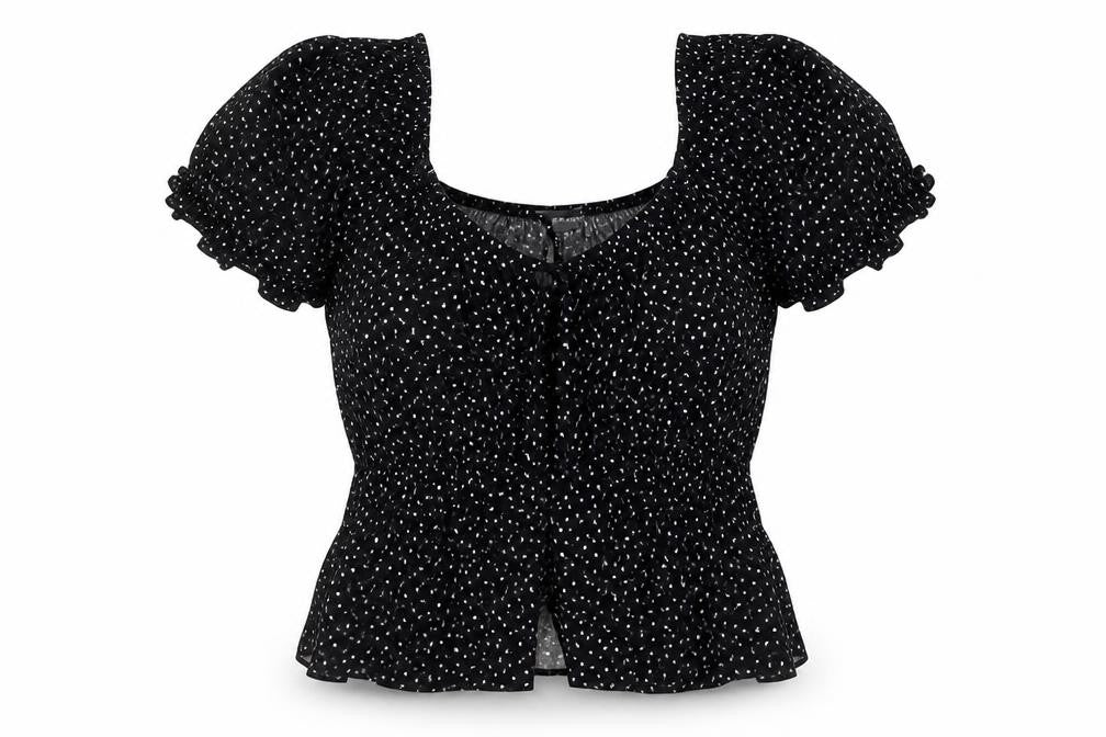 Primark Womens Black Geometric Polyester Basic Blouse Size 6 V-Neck - Stars
