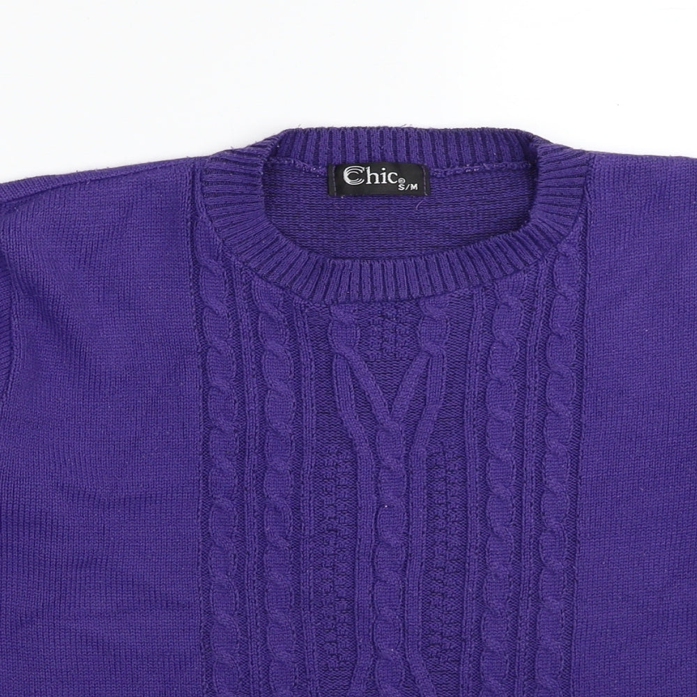 CHIC Womens Purple Round Neck Acrylic Pullover Jumper Size S - Size S/M
