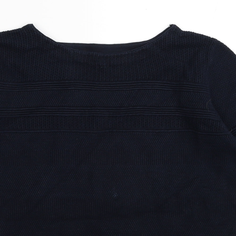 Lakeland Womens Blue Round Neck Striped Cotton Pullover Jumper Size 12