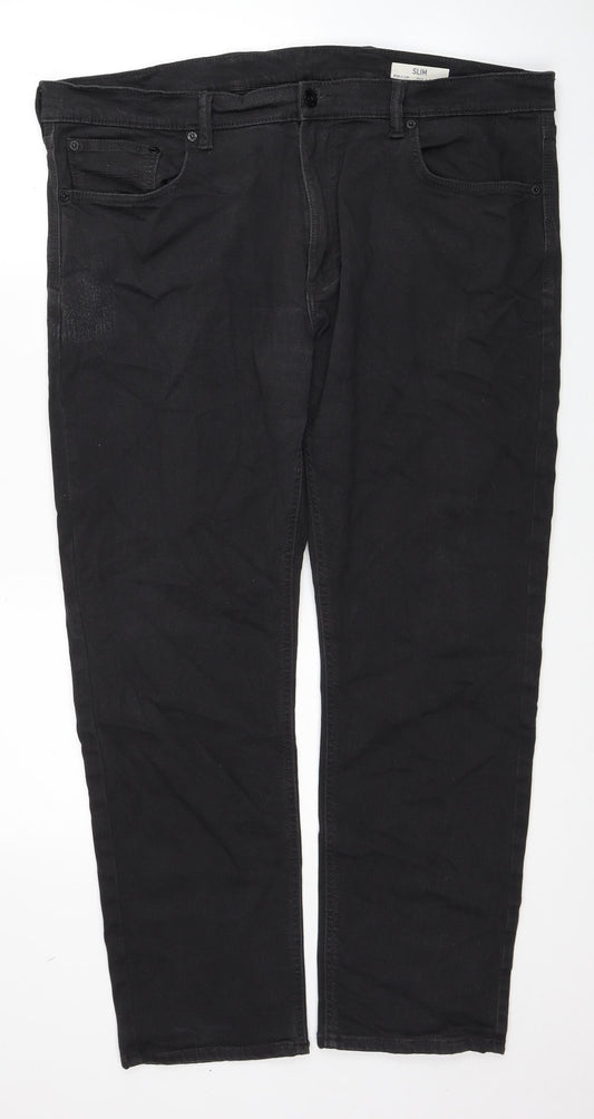 Marks and Spencer Womens Black Cotton Straight Jeans Size 40 in L29 in Regular Zip