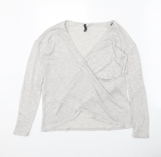 Divided Womens Grey V-Neck Polyester Pullover Jumper Size S