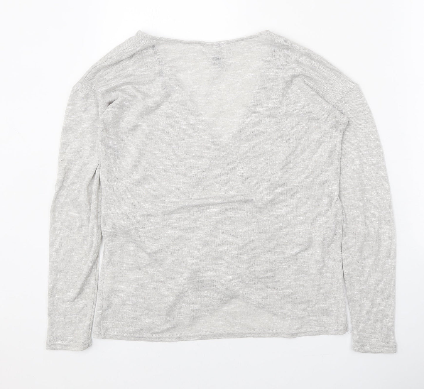 Divided Womens Grey V-Neck Polyester Pullover Jumper Size S