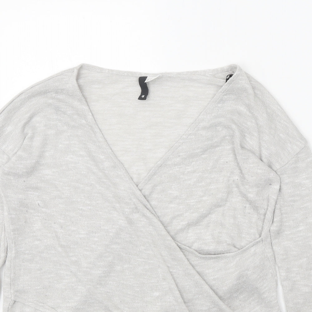 Divided Womens Grey V-Neck Polyester Pullover Jumper Size S