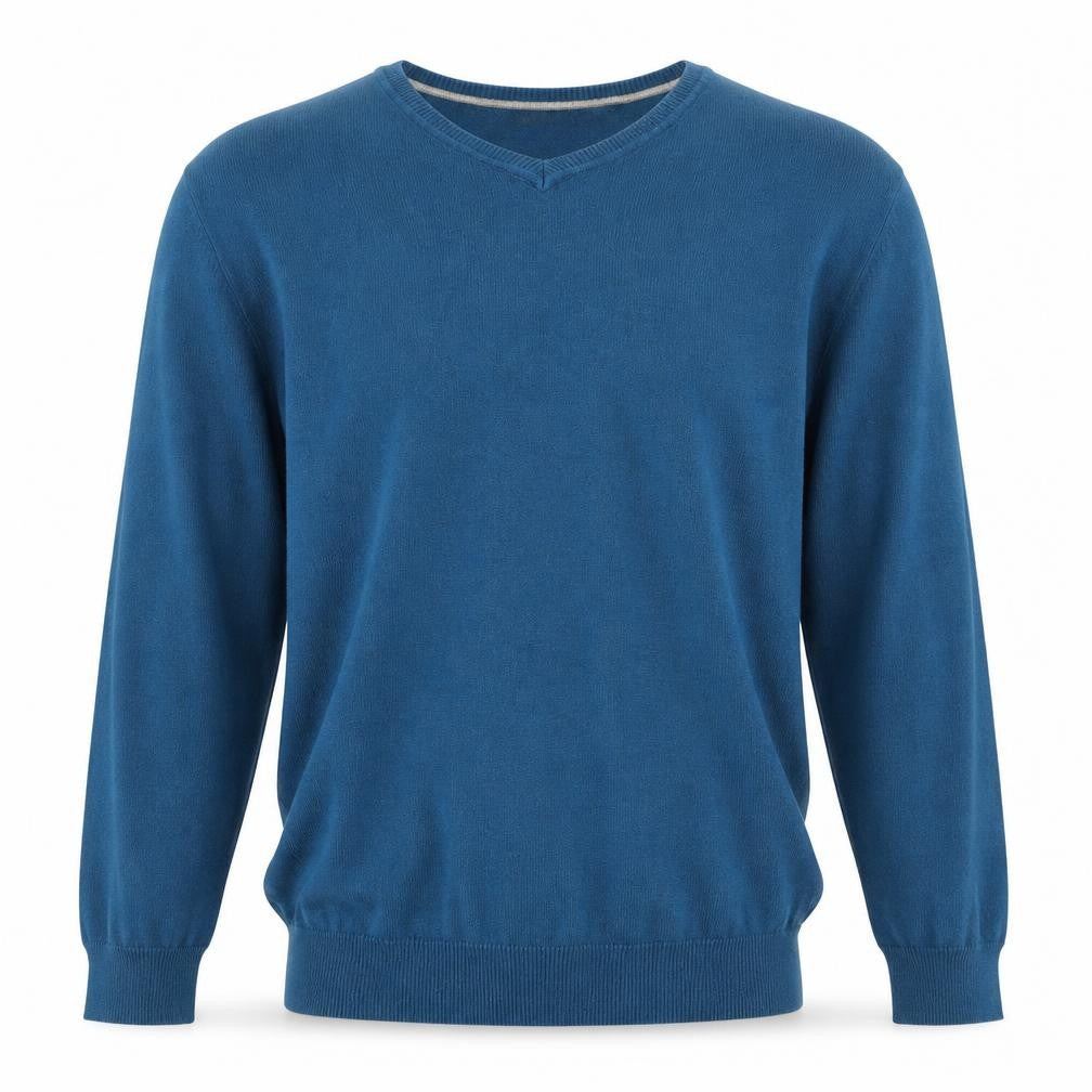 George Mens Blue V-Neck Cotton Pullover Jumper Size M
