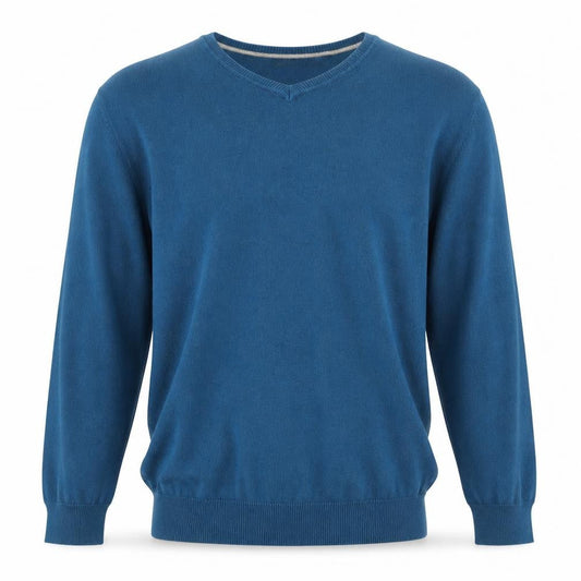 George Mens Blue V-Neck Cotton Pullover Jumper Size M
