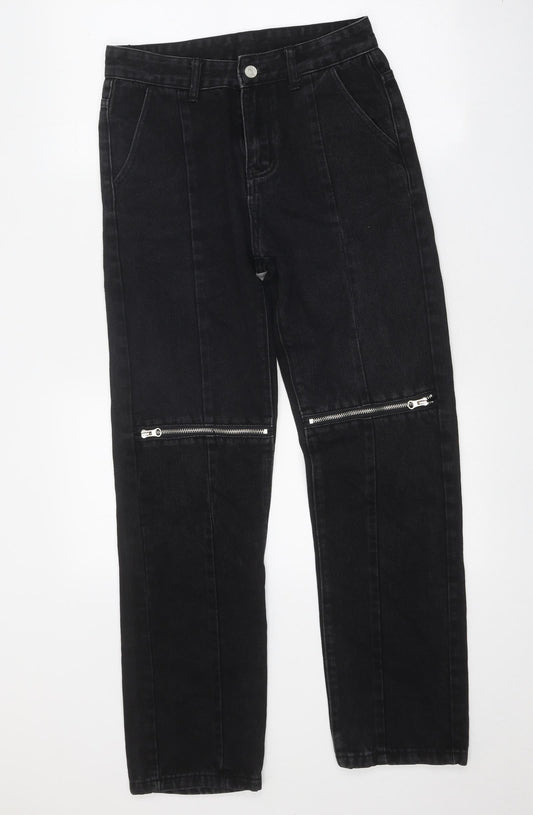 Preworn Womens Black Cotton Straight Jeans Size 27 in Regular Zip - Zip Detail
