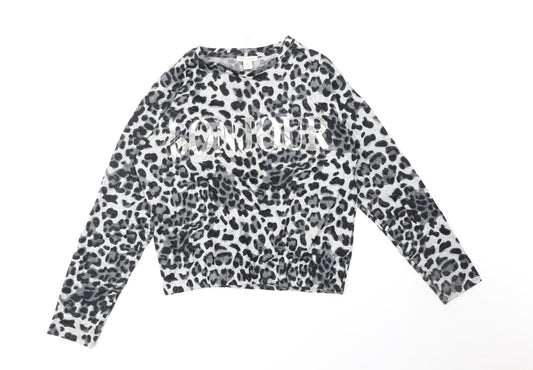 Primark Girls Grey Round Neck Animal Print Polyester Pullover Jumper Size 14-15 Years Pullover - Bonjour