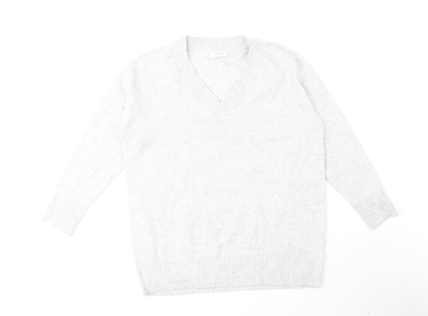 Papaya Womens Grey V-Neck Polyester Pullover Jumper Size M