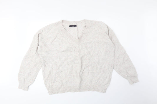 Marks and Spencer Womens Beige V-Neck Cotton Pullover Jumper Size M
