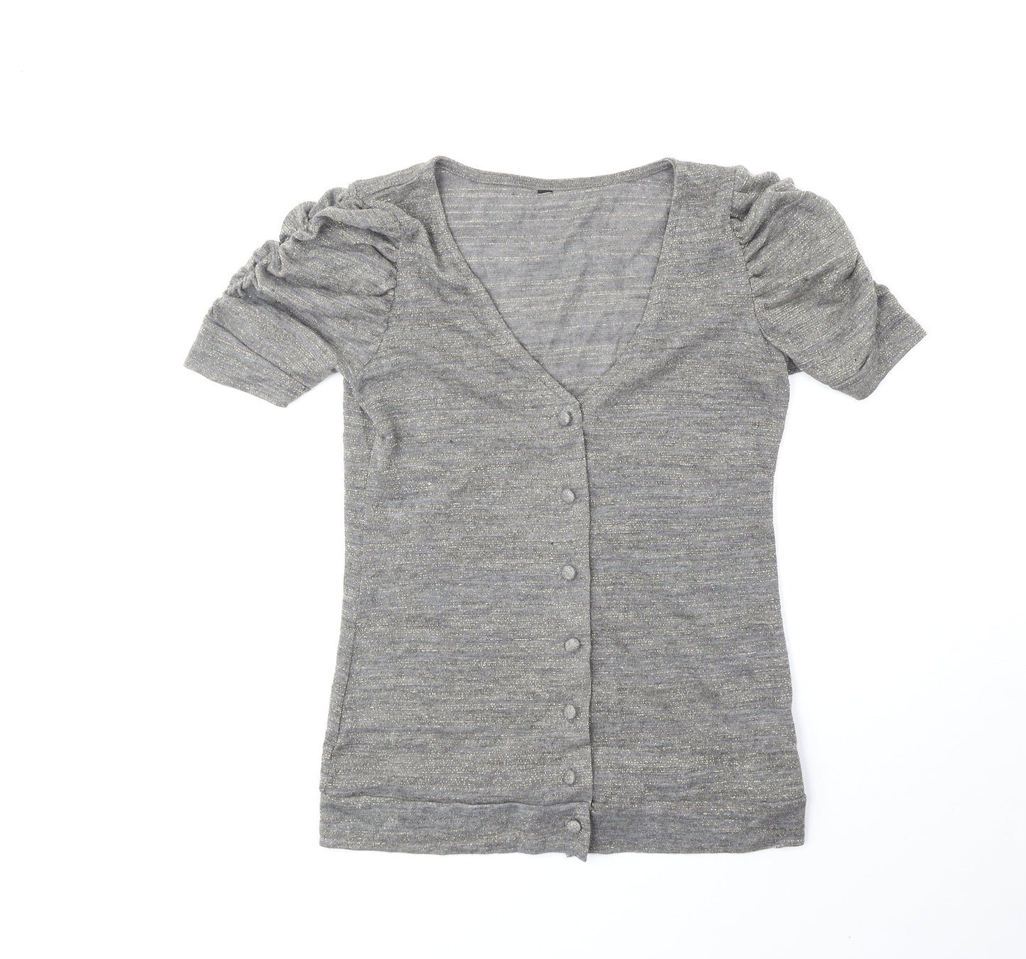Preworn Womens Gold V-Neck Acrylic Cardigan Jumper Size 10
