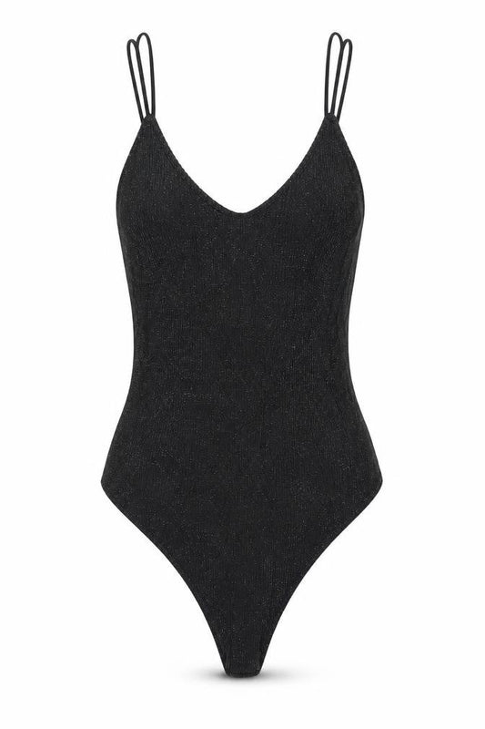 Mango Womens Black Polyester Bodysuit One-Piece Size S Snap