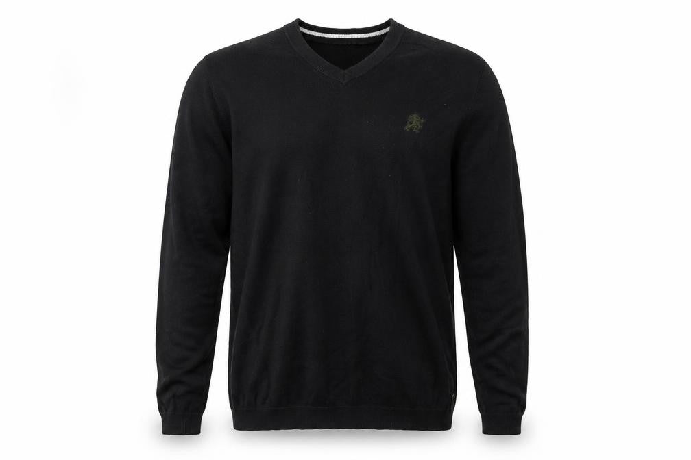 Lambretta Mens Black V-Neck Cotton Pullover Jumper Size M