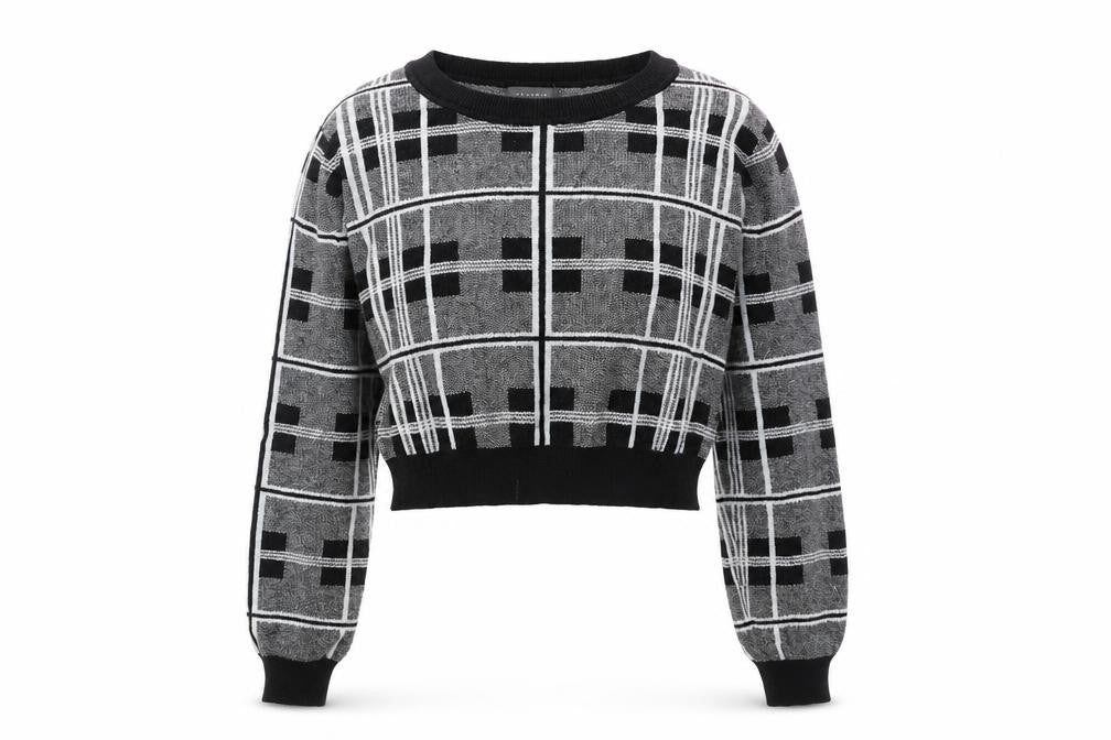 Primark Womens Black Round Neck Plaid Viscose Pullover Jumper Size M
