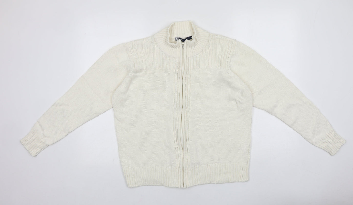 ISLE Womens White Round Neck 100% Cotton Full Zip Jumper Size 18
