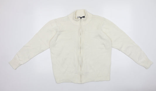 ISLE Womens White Round Neck 100% Cotton Full Zip Jumper Size 18